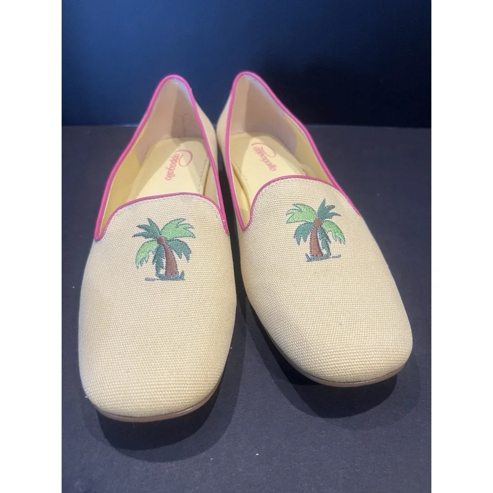 Vintage Pappagallo Overtime Yellow LinenFabric Woven Slip On Low Heel Sz 8.5 EUC